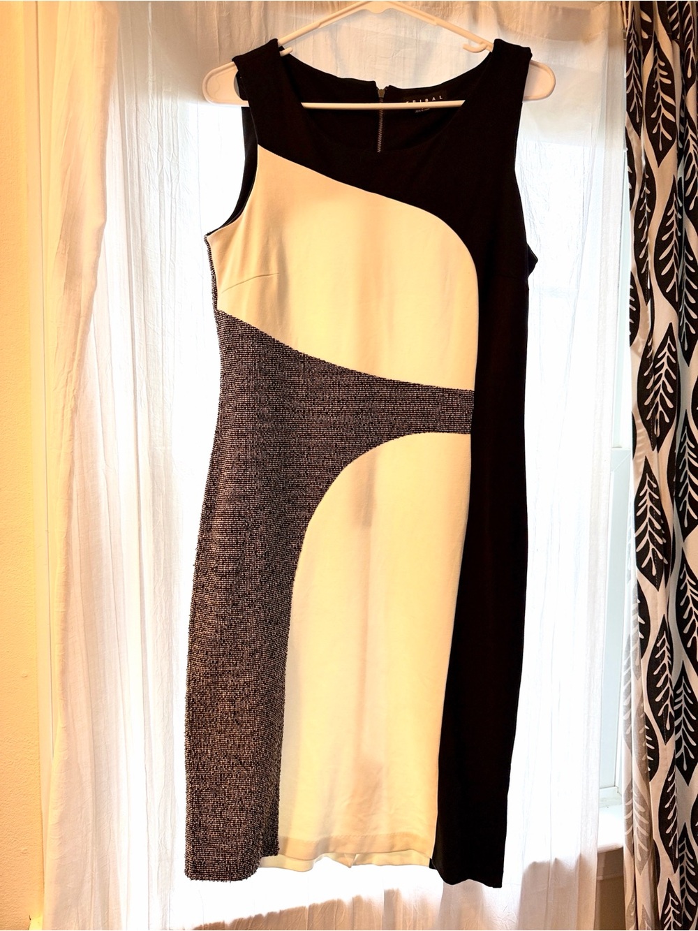 Tribal Black and Cream Colorblock Midi Dress